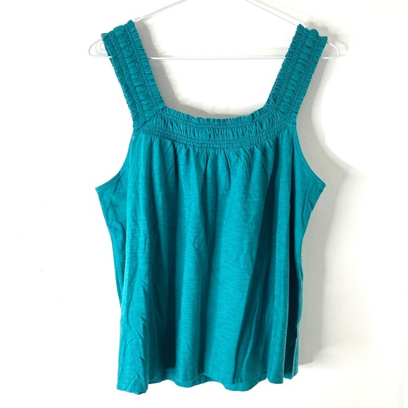 Anthropologie Teal Smocked Neck Tank Top NWT - Picture 3 of 5